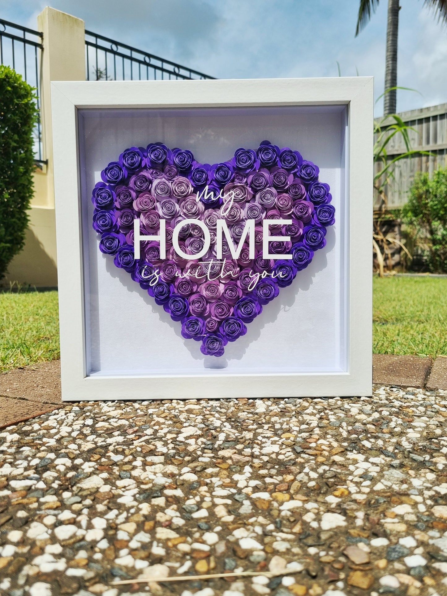 Custom Handmade Flower Shadow Box – Heart Design (30x30cm)
