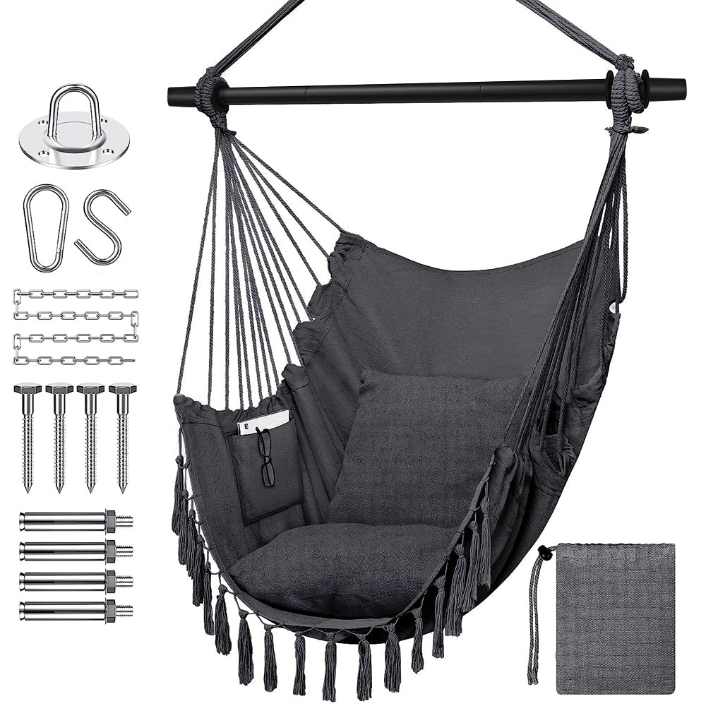 HYPERANGER Hammock Chair Hanging Rope Swing with 2 Cushions - The Grand Bazaar of Australia