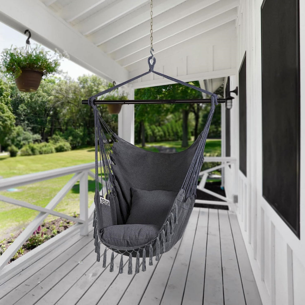 HYPERANGER Hammock Chair Hanging Rope Swing with 2 Cushions - The Grand Bazaar of Australia