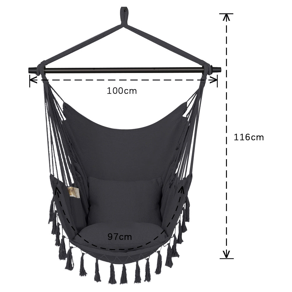 HYPERANGER Hammock Chair Hanging Rope Swing with 2 Cushions - The Grand Bazaar of Australia