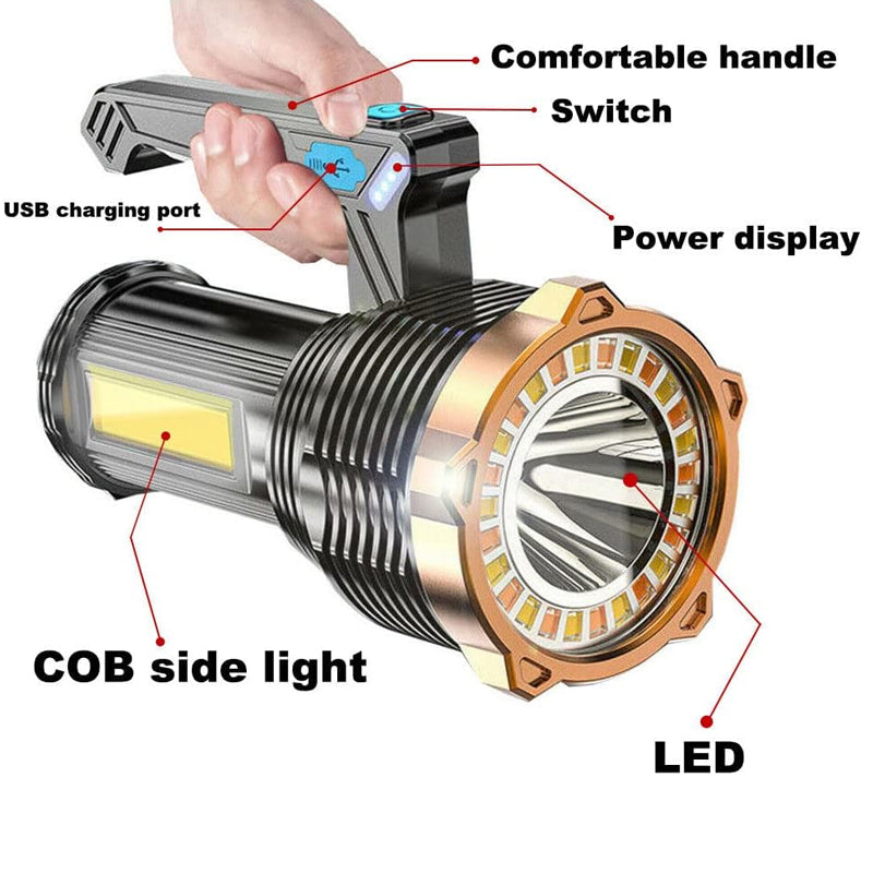 1200mAh Super Bright Searchlight LED Handheld Torch Spotlight- USB Charging - The Grand Bazaar of Australia