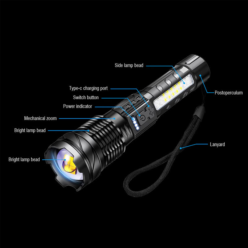30W 14LED Tactical Flashlight White Laser Torch Lamp USB Charging - The Grand Bazaar of Australia