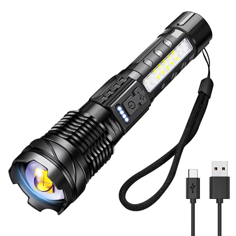 30W 14LED Tactical Flashlight White Laser Torch Lamp USB Charging - The Grand Bazaar of Australia