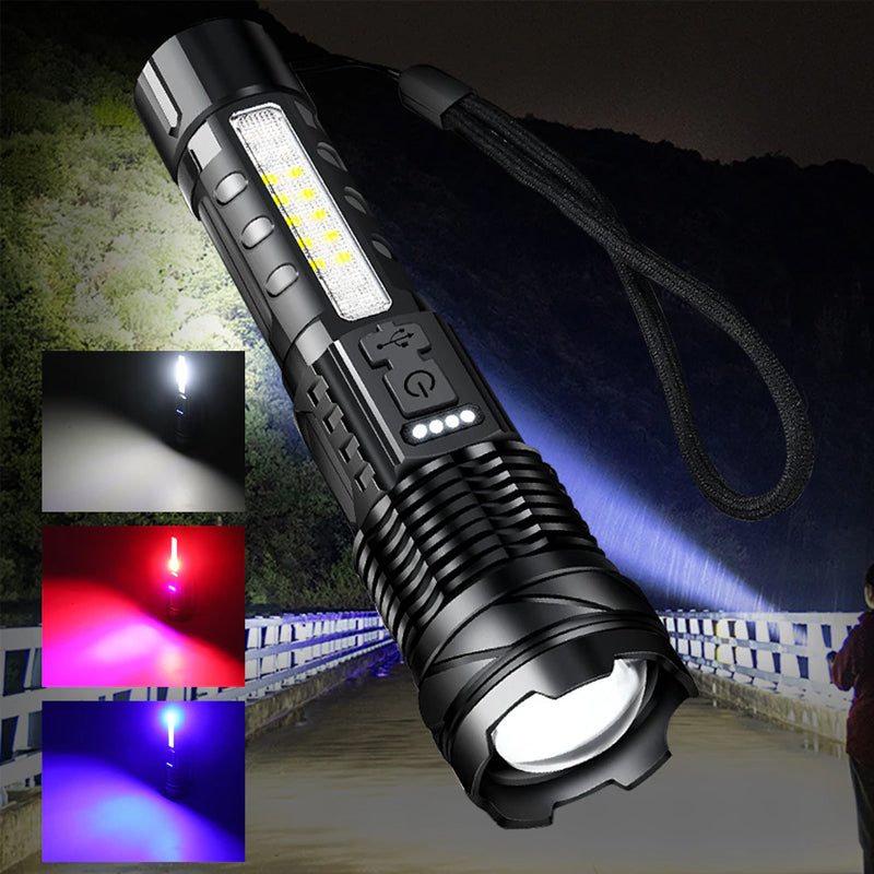 30W 14LED Tactical Flashlight White Laser Torch Lamp USB Charging - The Grand Bazaar of Australia