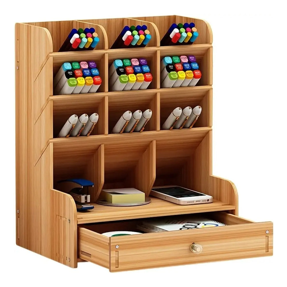 Wooden Desk Organizer Student Stationery Storage Box - The Grand Bazaar of Australia