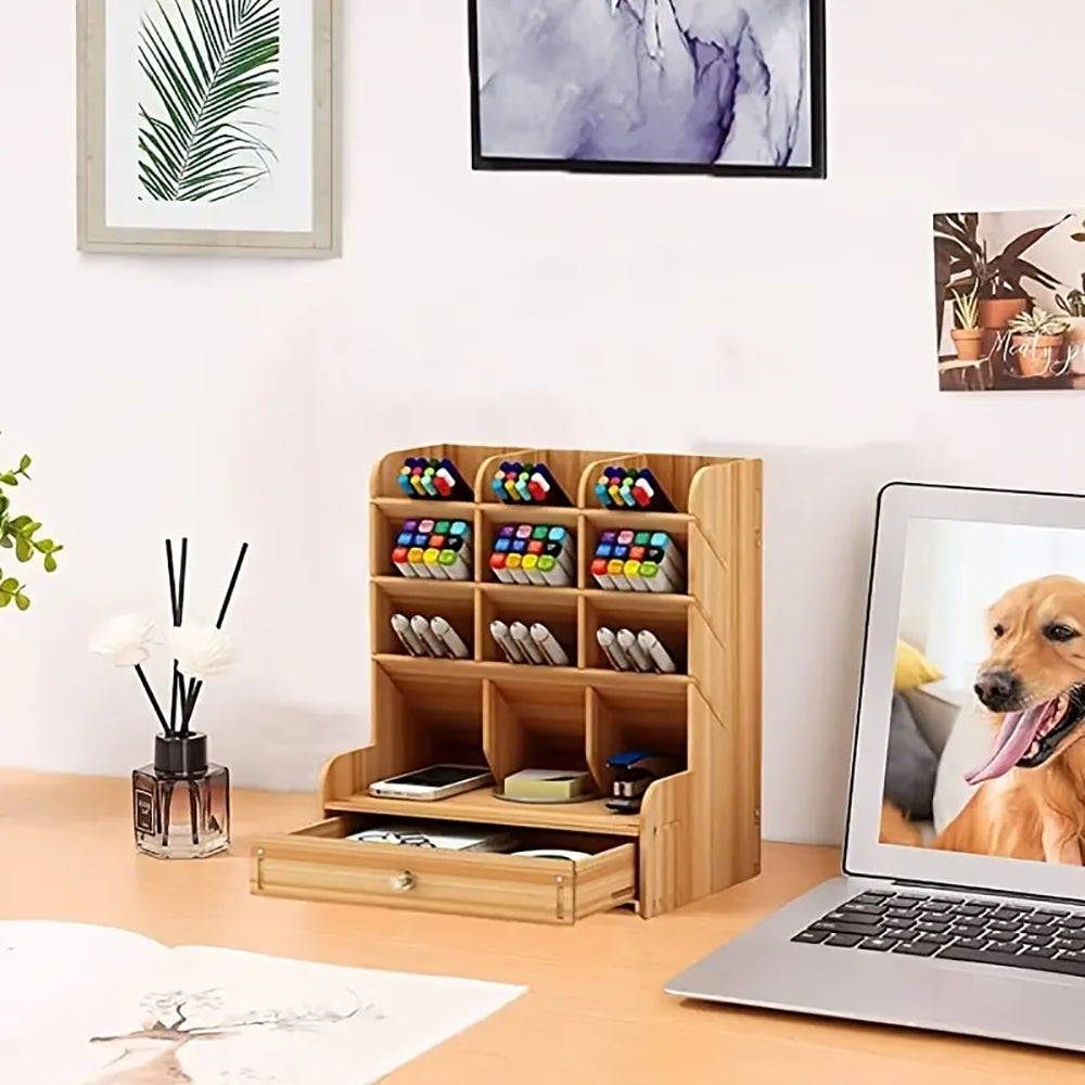 Wooden Desk Organizer Student Stationery Storage Box - The Grand Bazaar of Australia