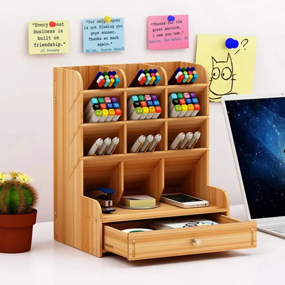 Wooden Desk Organizer Student Stationery Storage Box - The Grand Bazaar of Australia