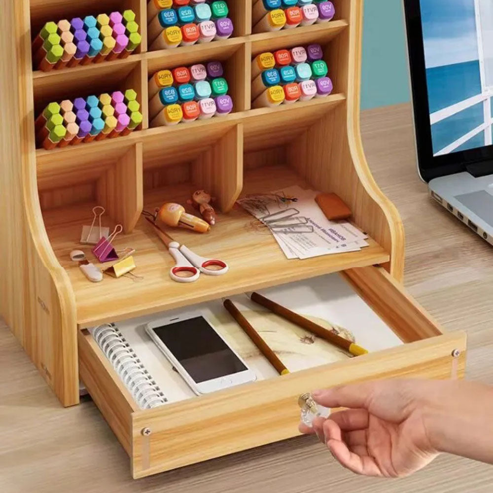 Wooden Desk Organizer Student Stationery Storage Box - The Grand Bazaar of Australia