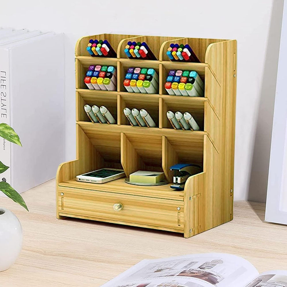 Wooden Desk Organizer Student Stationery Storage Box - The Grand Bazaar of Australia