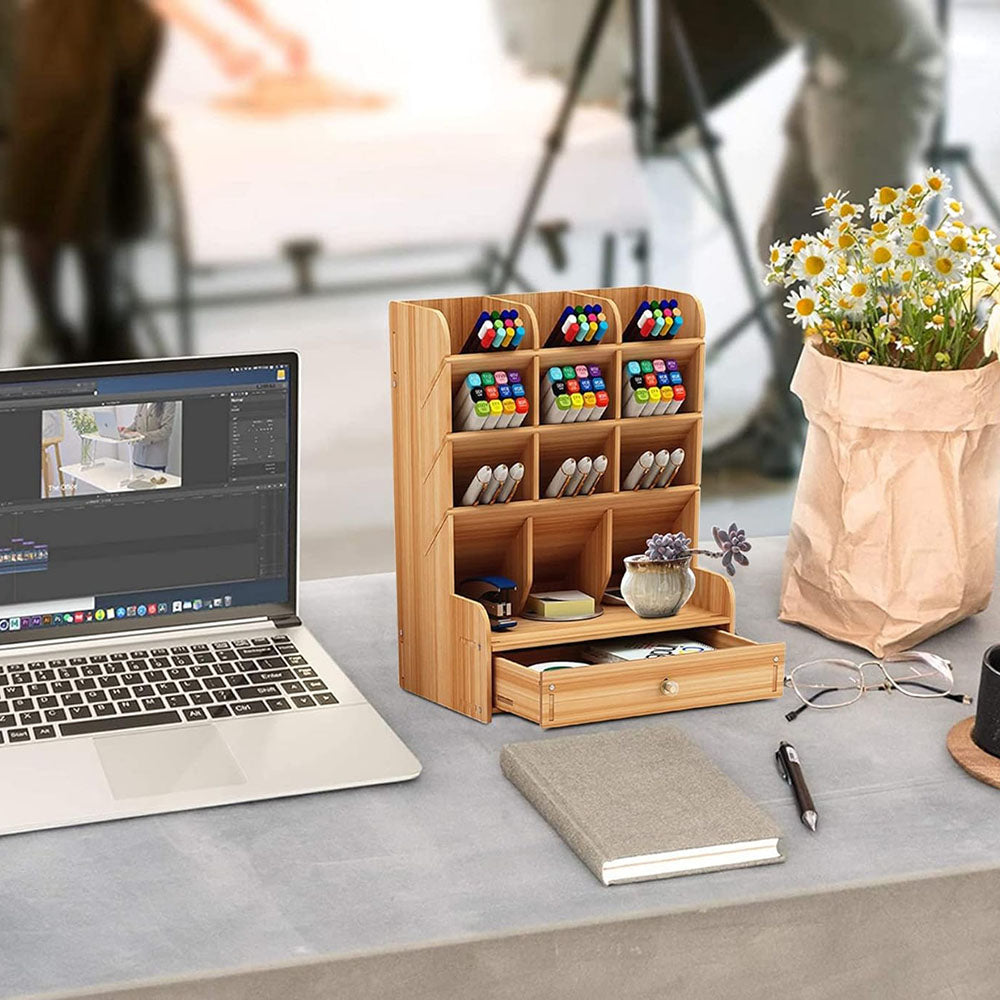 Wooden Desk Organizer Student Stationery Storage Box - The Grand Bazaar of Australia