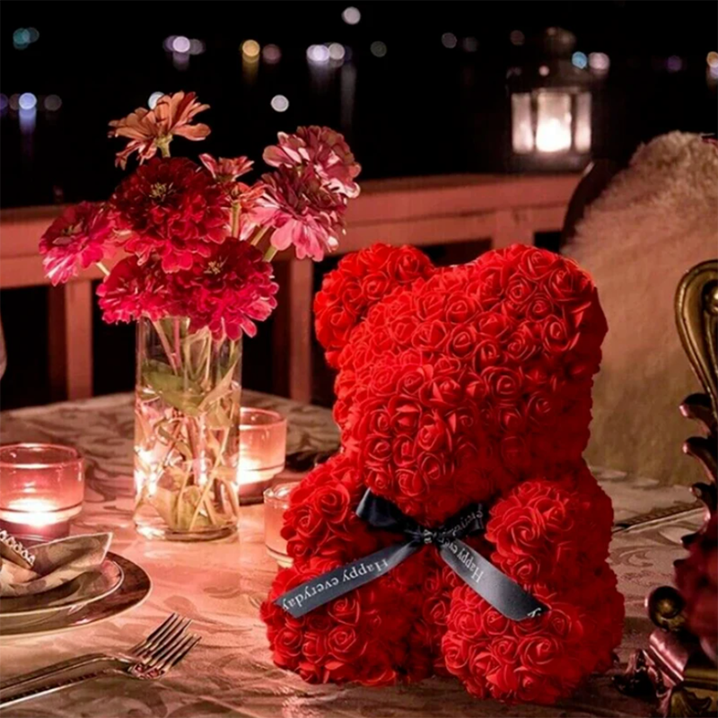 25cm Artificial Flowers Rose Bear Girlfriend Anniversary Gift - The Grand Bazaar of Australia