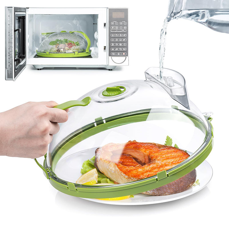 10 Inch Clear Microwave Splatter Cover with Water Steamer and Handle - The Grand Bazaar of Australia