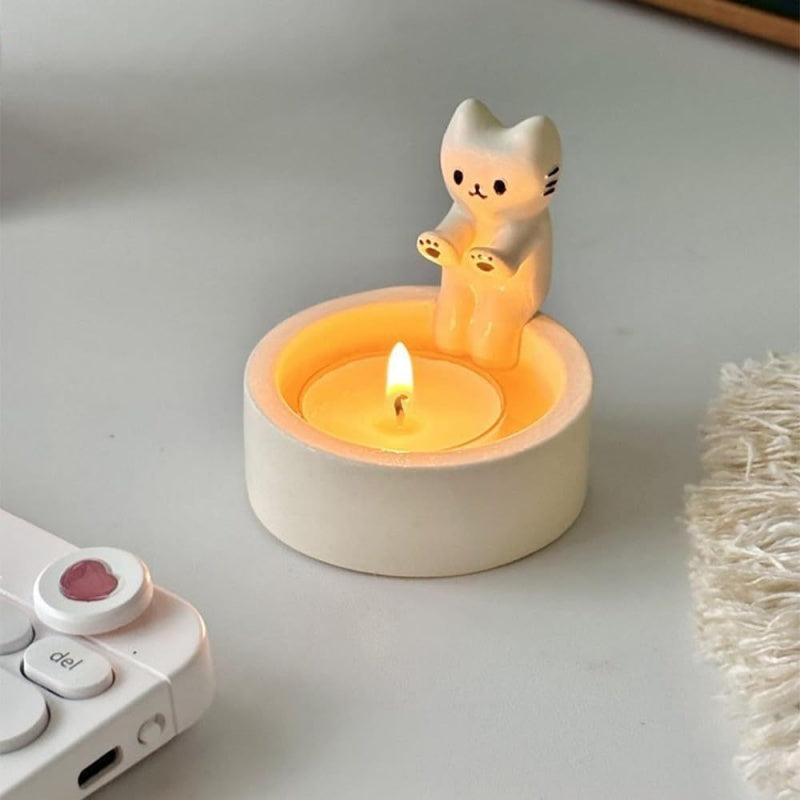 Durable High Tempe Cartoon Cute Kitten Candlestick Aromatherapy Candle Holder - The Grand Bazaar of Australia