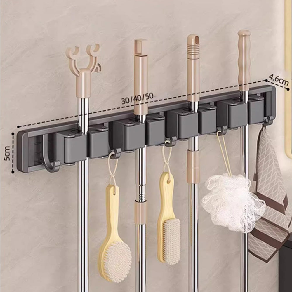 Wall Mounted Strong Broom Mop Holder Self Hooks Organizers - The Grand Bazaar of Australia