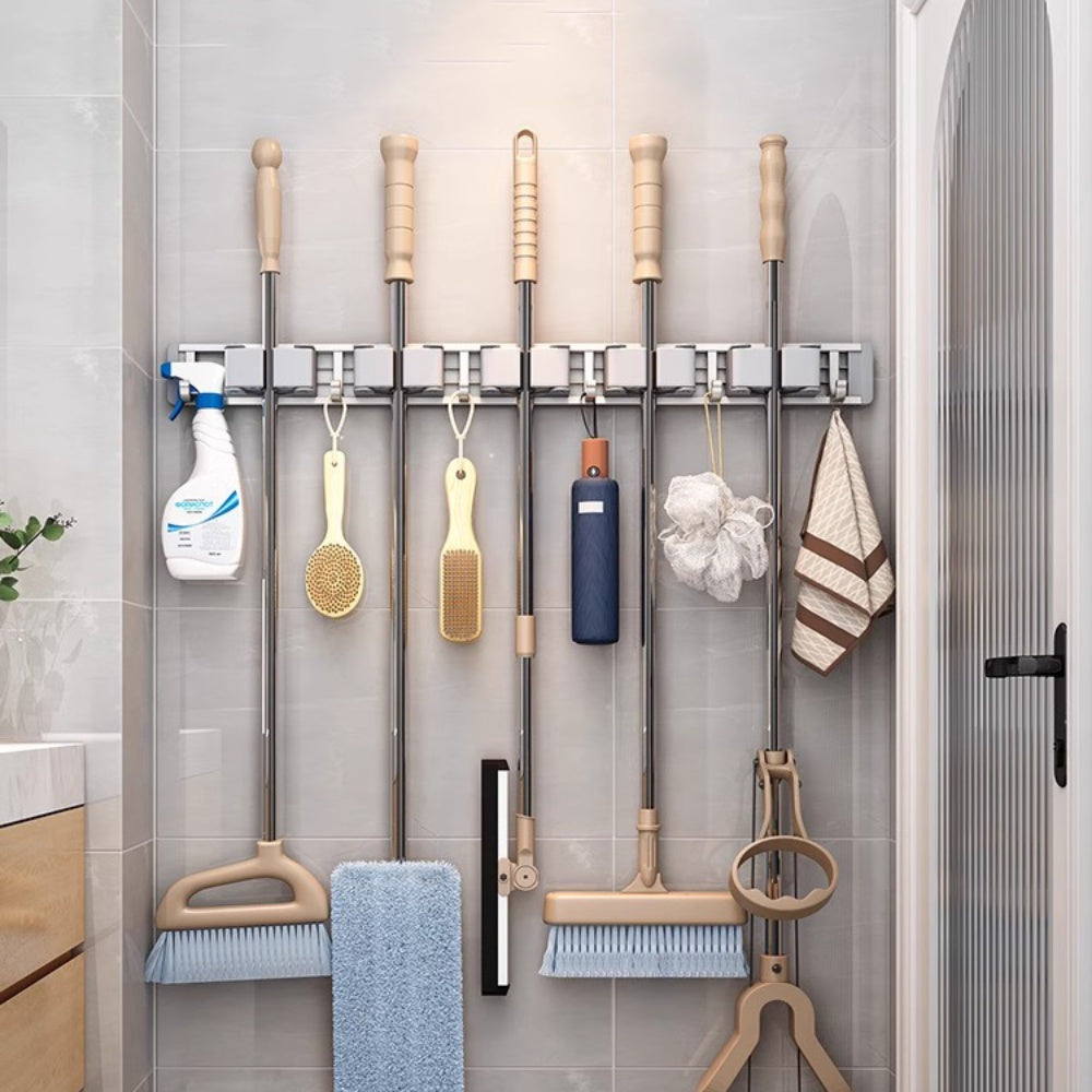 Wall Mounted Strong Broom Mop Holder Self Hooks Organizers - The Grand Bazaar of Australia