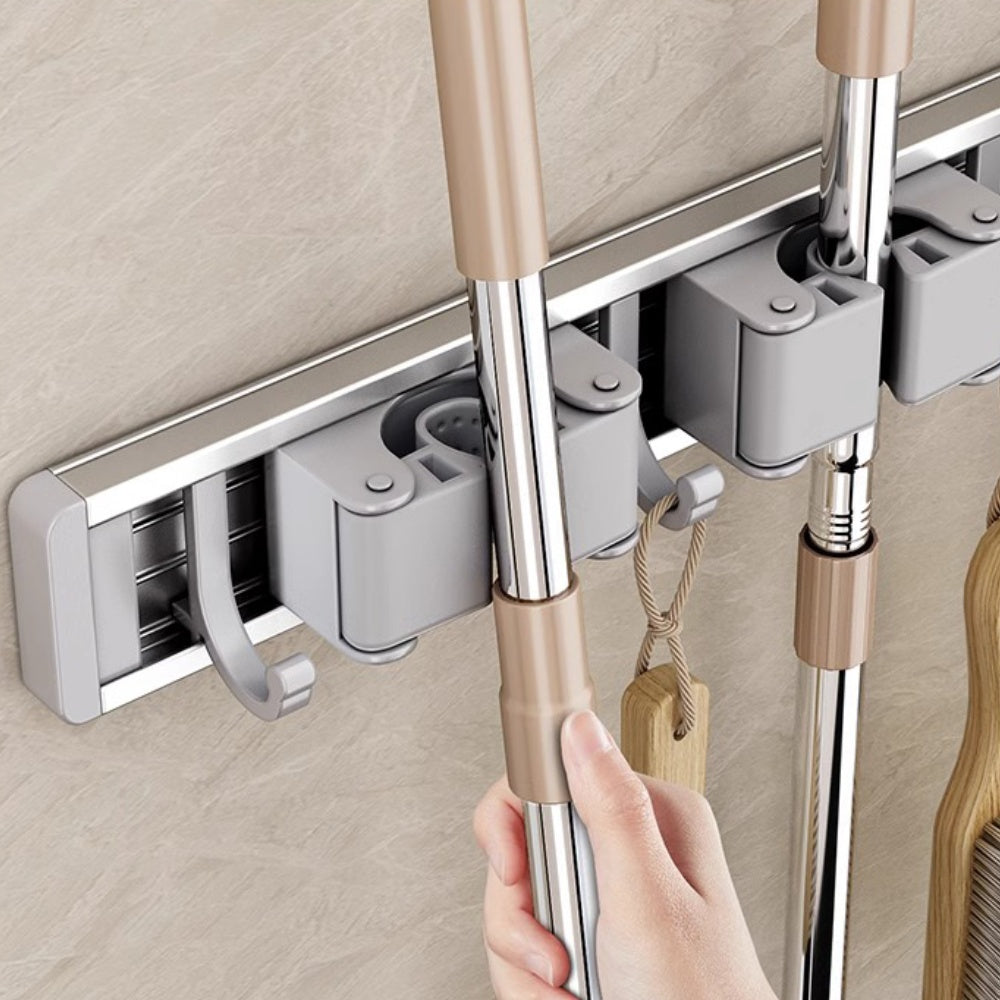 Wall Mounted Strong Broom Mop Holder Self Hooks Organizers - The Grand Bazaar of Australia