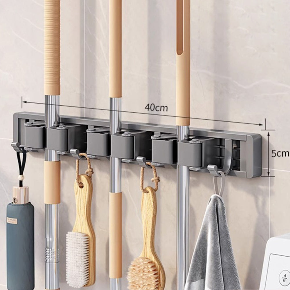 Wall Mounted Strong Broom Mop Holder Self Hooks Organizers - The Grand Bazaar of Australia