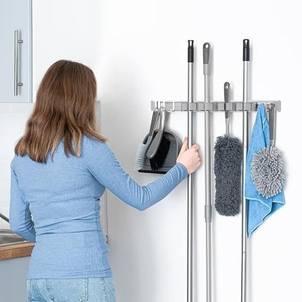 Wall Mounted Strong Broom Mop Holder Self Hooks Organizers - The Grand Bazaar of Australia