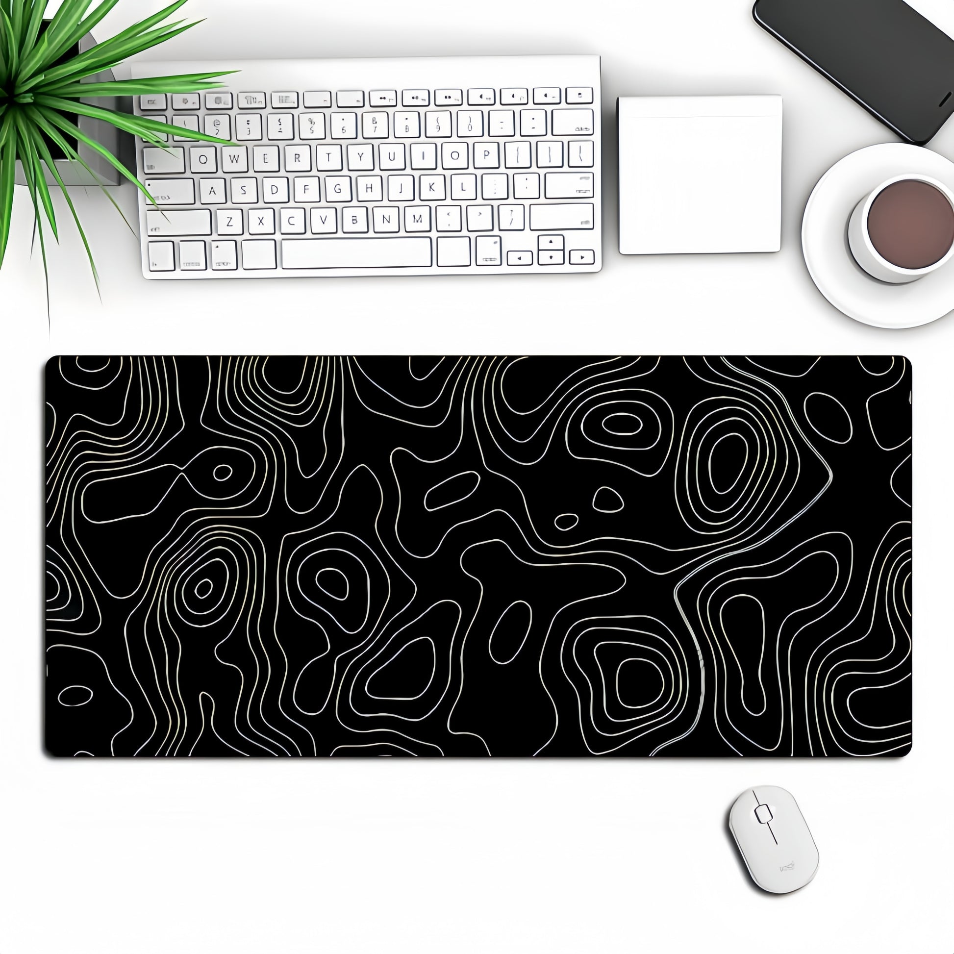Anti-Slip Topographic Black and White Mouse Pad for Keyboard - 30x80cm - The Grand Bazaar of Australia