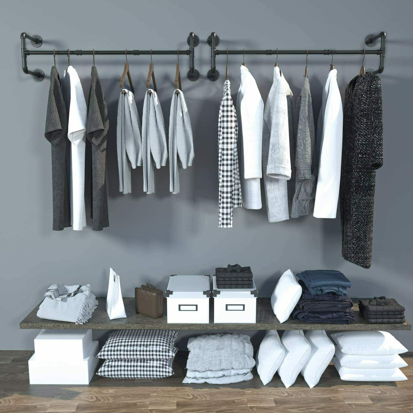 Industrial Pipe Clothes Rack Wall Mounted Detachable Garment Rack - The Grand Bazaar of Australia