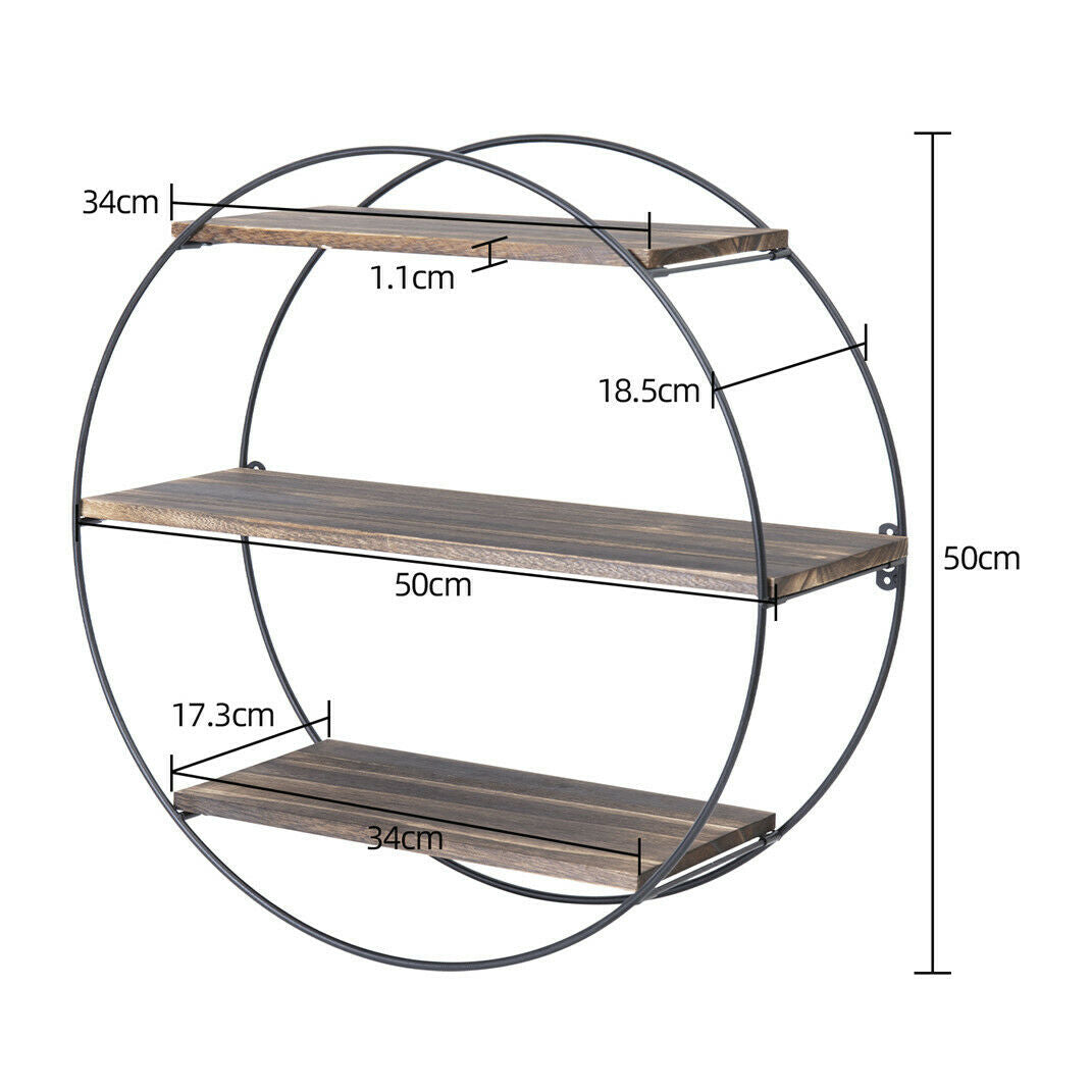 3 Tier Floating Wall Mounted Rustic Industrial Wood Metal Shelves - The Grand Bazaar of Australia