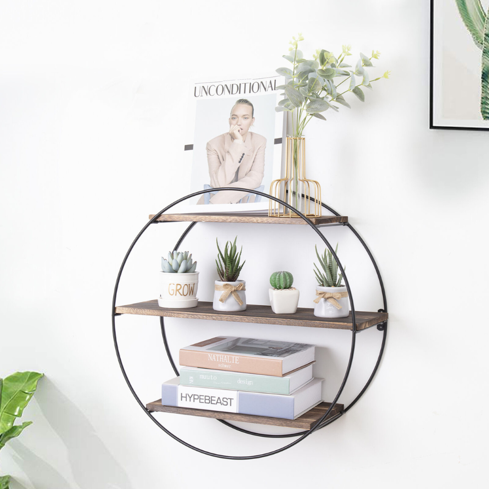 3 Tier Floating Wall Mounted Rustic Industrial Wood Metal Shelves - The Grand Bazaar of Australia