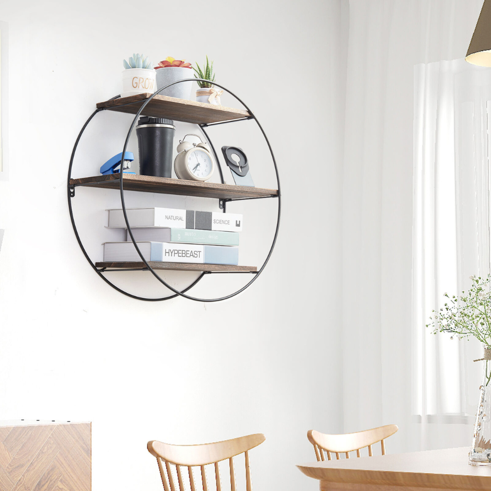 3 Tier Floating Wall Mounted Rustic Industrial Wood Metal Shelves - The Grand Bazaar of Australia