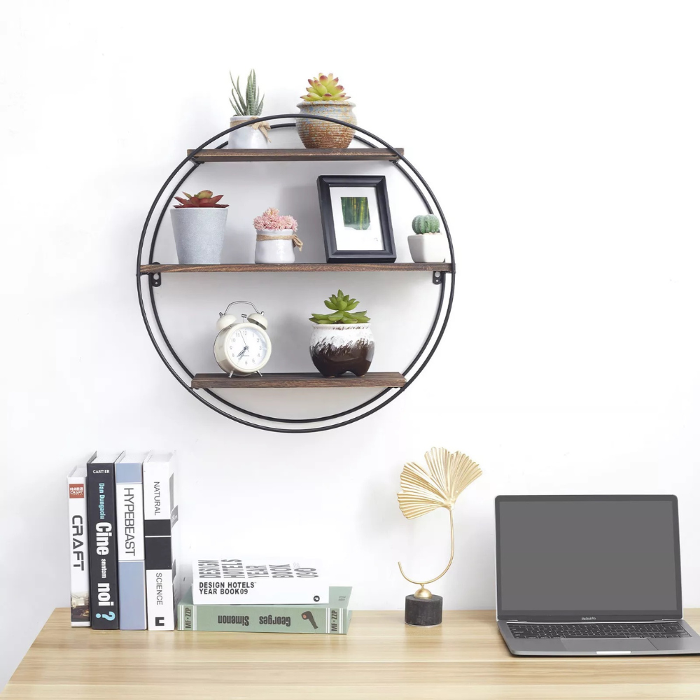 3 Tier Floating Wall Mounted Rustic Industrial Wood Metal Shelves - The Grand Bazaar of Australia
