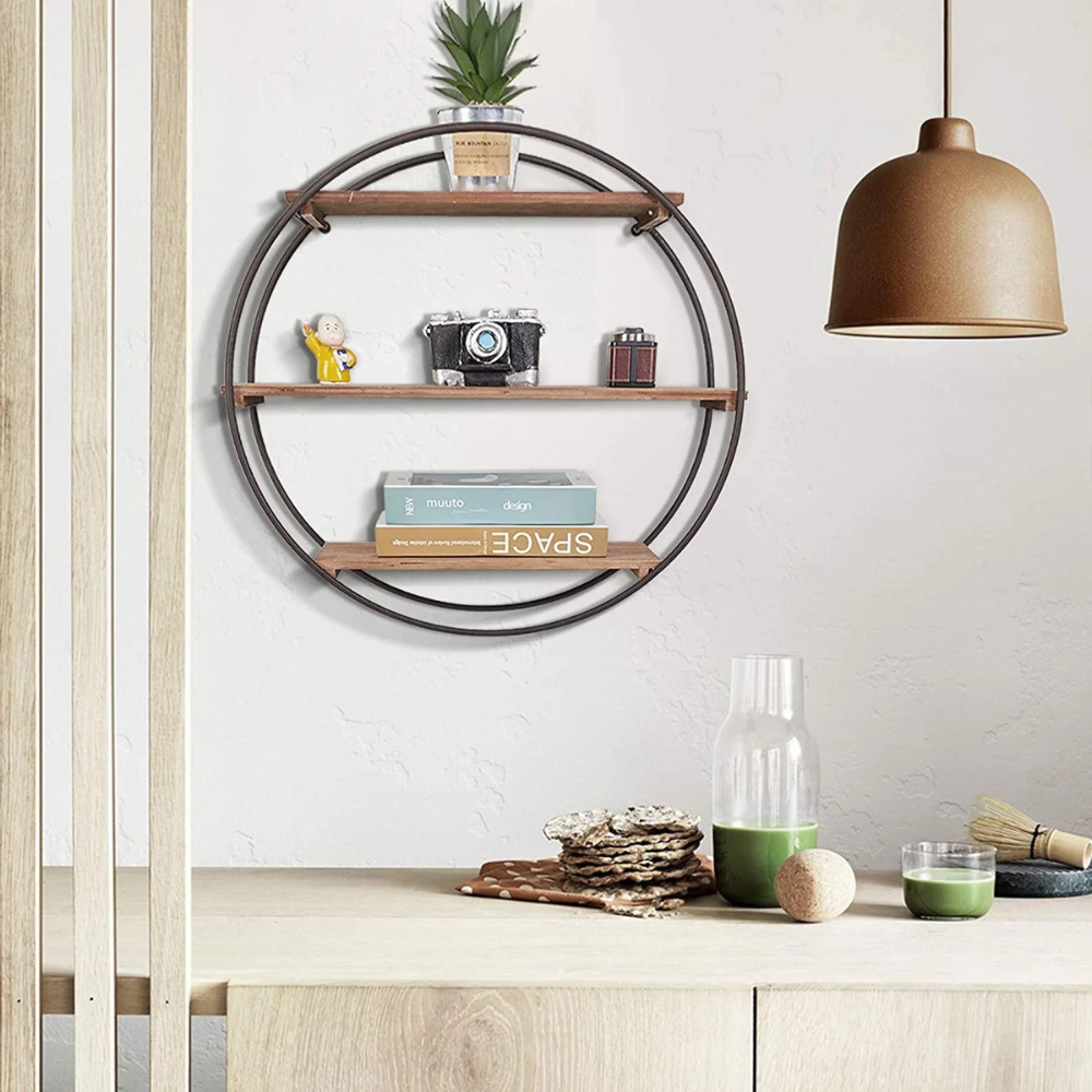 3 Tier Floating Wall Mounted Rustic Industrial Wood Metal Shelves - The Grand Bazaar of Australia