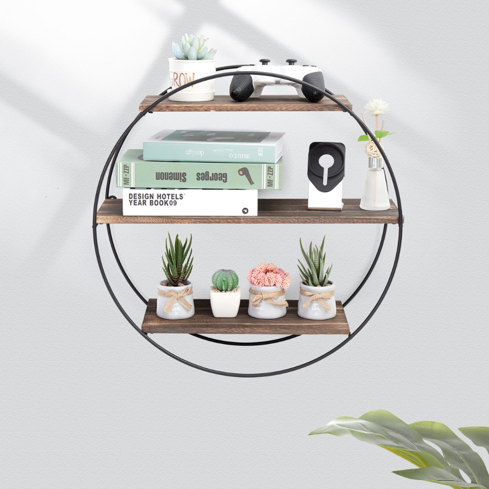 3 Tier Floating Wall Mounted Rustic Industrial Wood Metal Shelves - The Grand Bazaar of Australia