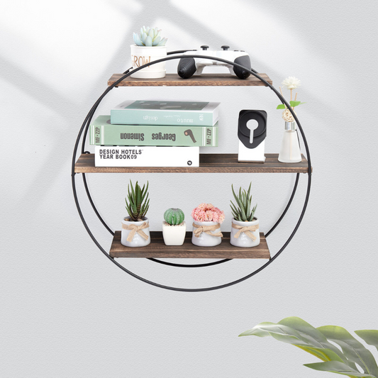 3 Tier Floating Wall Mounted Rustic Industrial Wood Metal Shelves - The Grand Bazaar of Australia