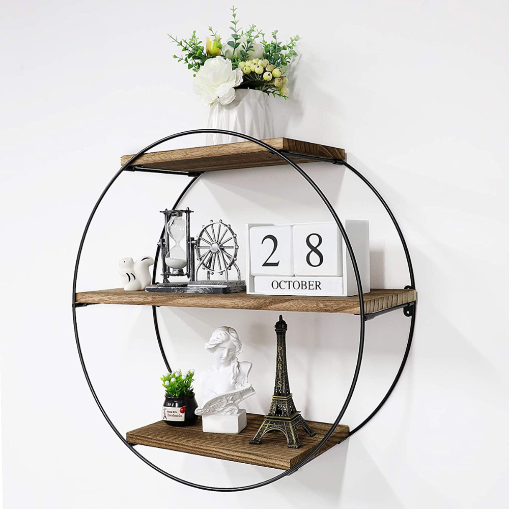 3 Tier Floating Wall Mounted Rustic Industrial Wood Metal Shelves - The Grand Bazaar of Australia