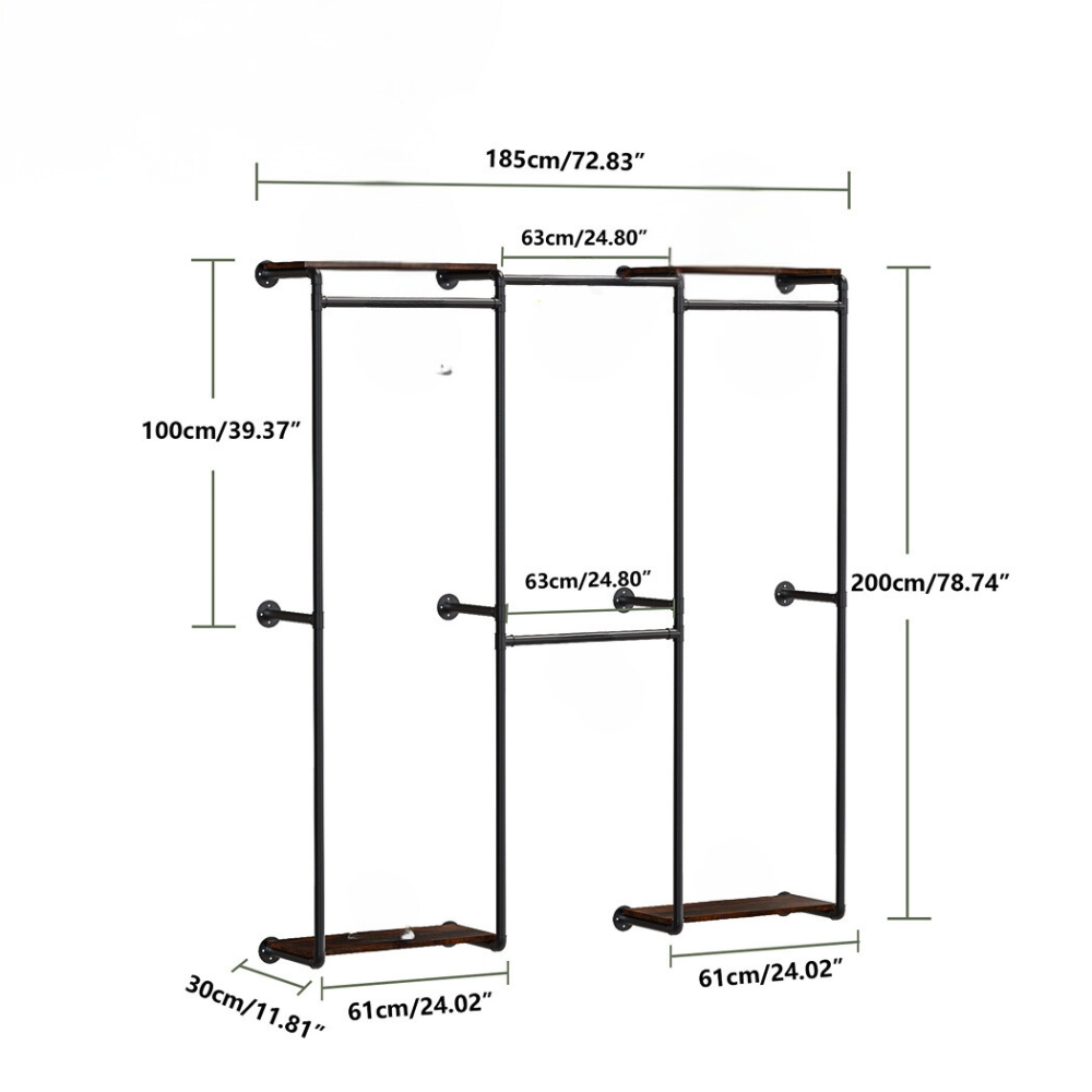 Wall-Mounted Industrial Pipe Clothes Rack with Shelves - The Grand Bazaar of Australia