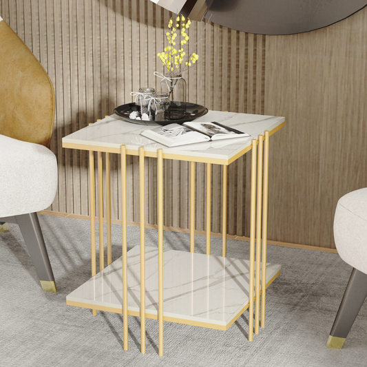 2 Tier Square Marble Top Side Table - The Grand Bazaar of Australia