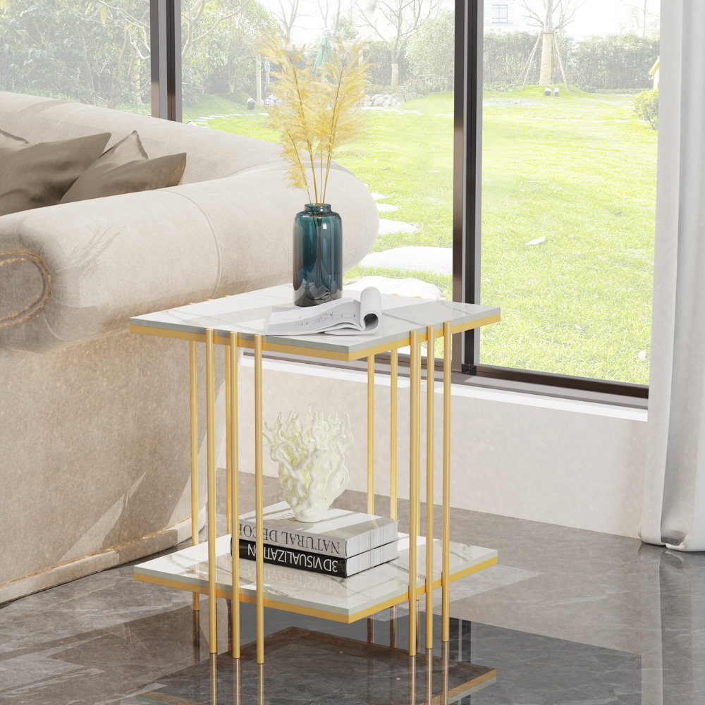 2 Tier Square Marble Top Side Table - The Grand Bazaar of Australia