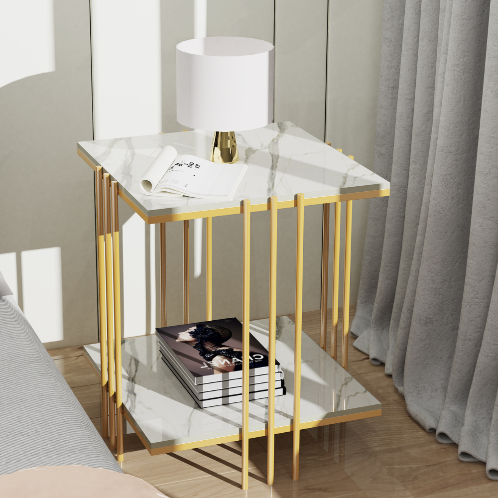 2 Tier Square Marble Top Side Table - The Grand Bazaar of Australia