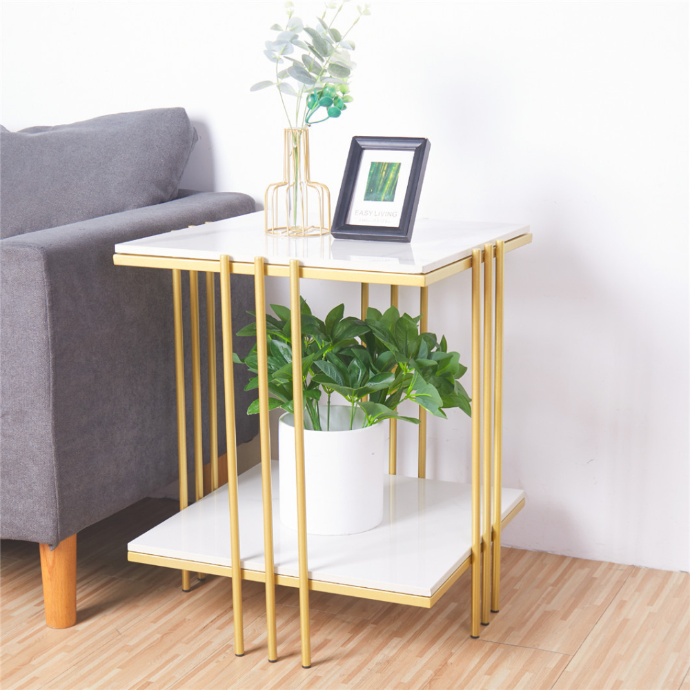 2 Tier Square Marble Top Side Table - The Grand Bazaar of Australia