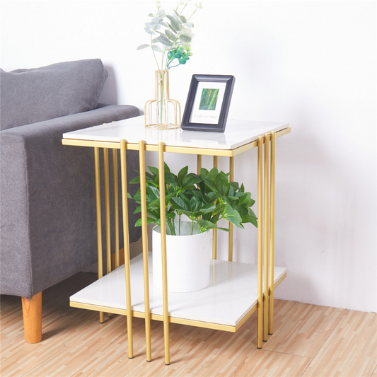 2 Tier Square Marble Top Side Table - The Grand Bazaar of Australia