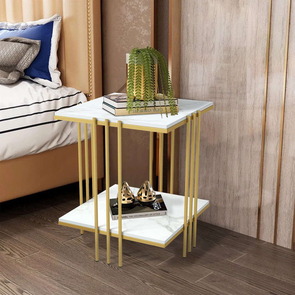 2 Tier Square Marble Top Side Table - The Grand Bazaar of Australia