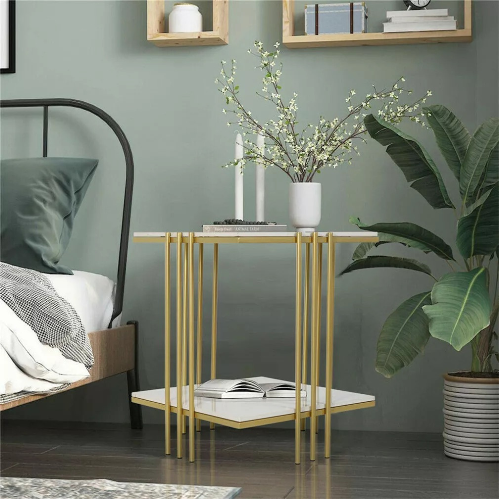 2 Tier Square Marble Top Side Table - The Grand Bazaar of Australia
