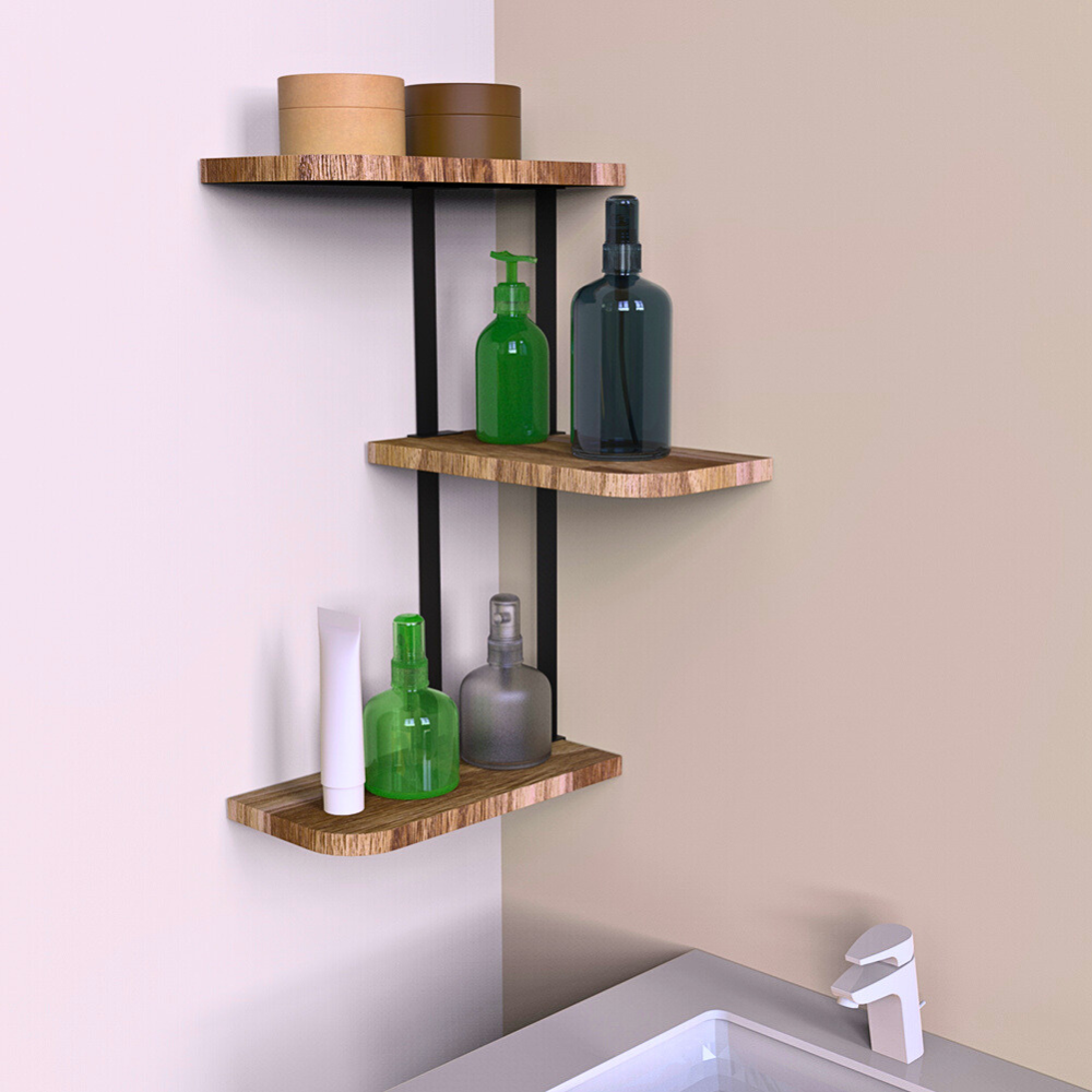 Rustic Industrial Wood Shelf Wall Mount Corner Rack - The Grand Bazaar of Australia