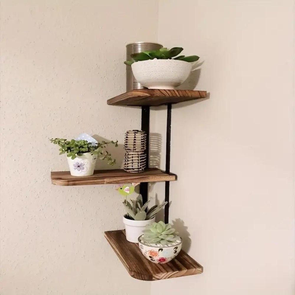 Rustic Industrial Wood Shelf Wall Mount Corner Rack - The Grand Bazaar of Australia