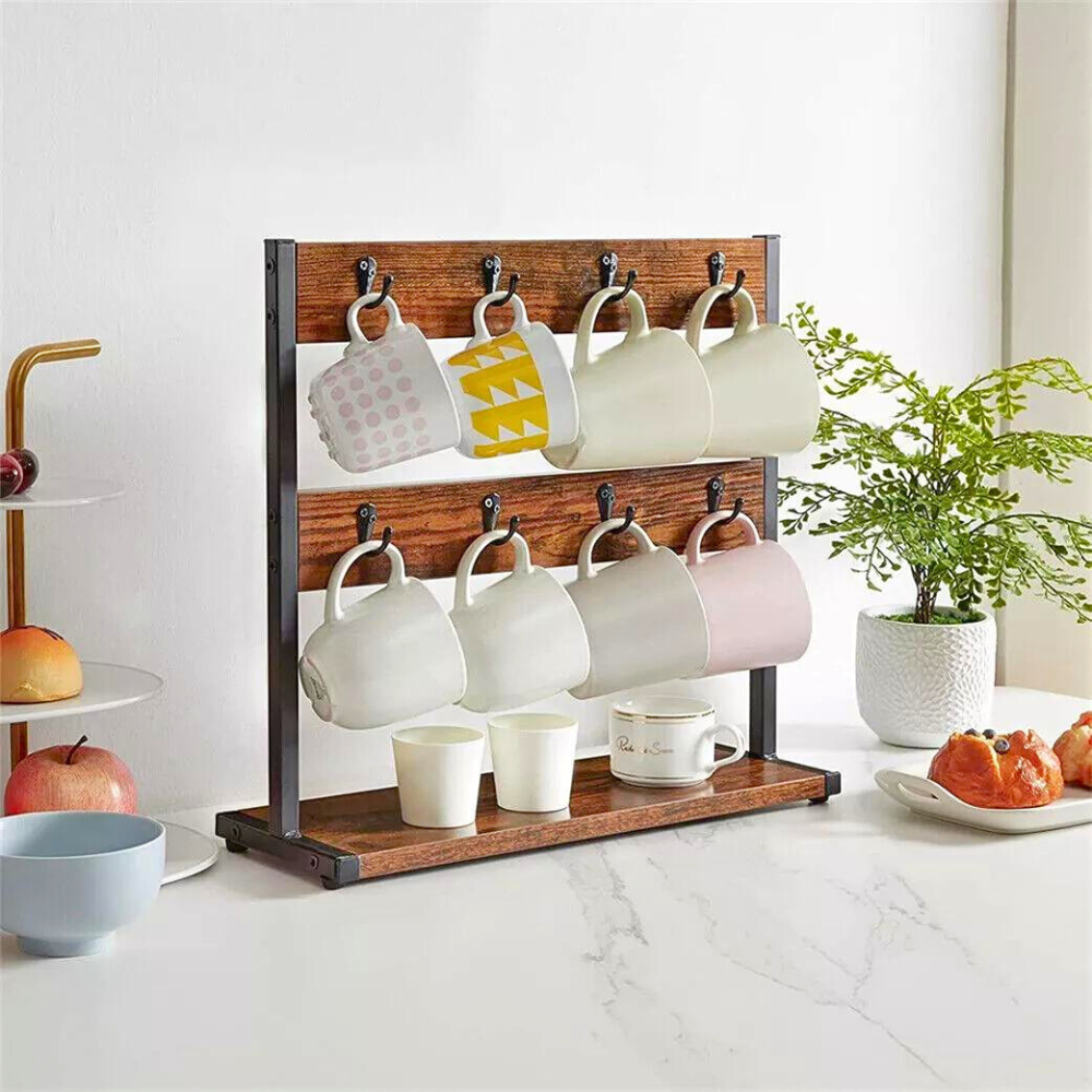 2 Tier Vintage Wood Coffee Mug Holder Stand - The Grand Bazaar of Australia