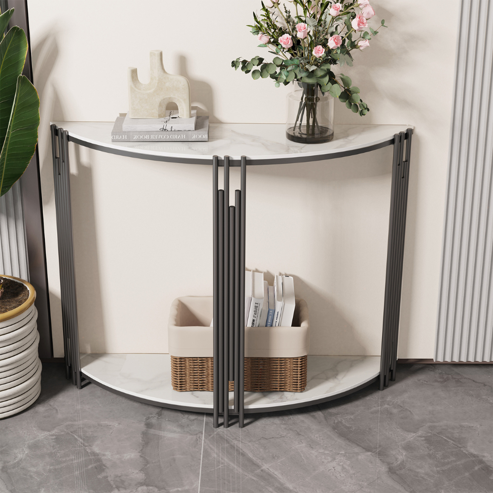 Half Moon Tiered Real Marble Entry Console Table Hallway Entryway Furniture - The Grand Bazaar of Australia