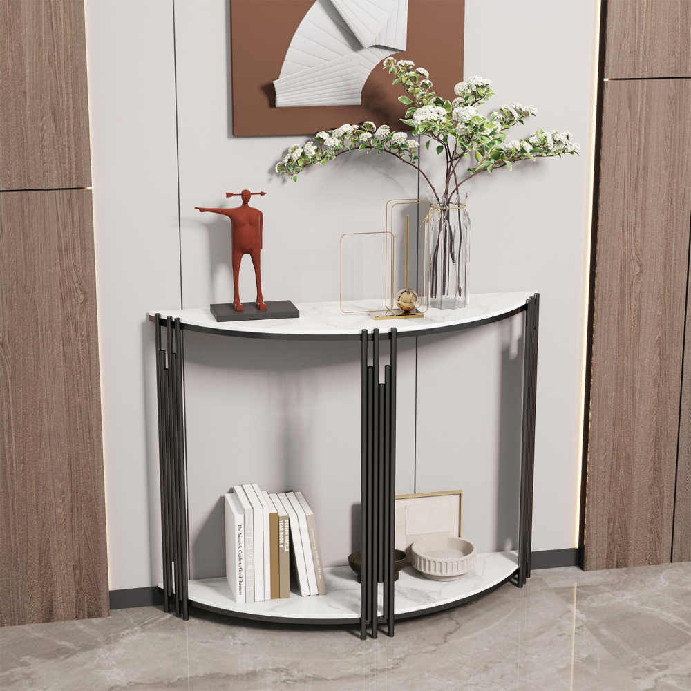 Half Moon Tiered Real Marble Entry Console Table Hallway Entryway Furniture - The Grand Bazaar of Australia