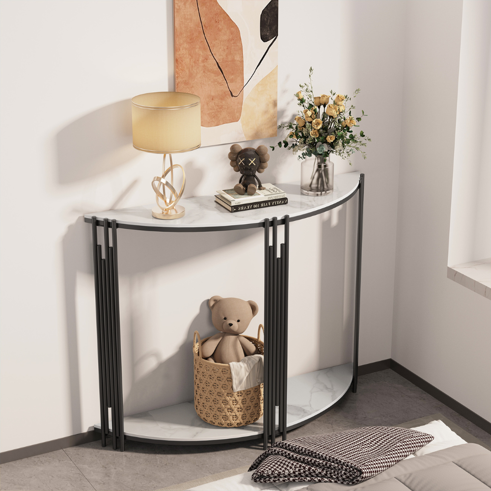 Half Moon Tiered Real Marble Entry Console Table Hallway Entryway Furniture - The Grand Bazaar of Australia