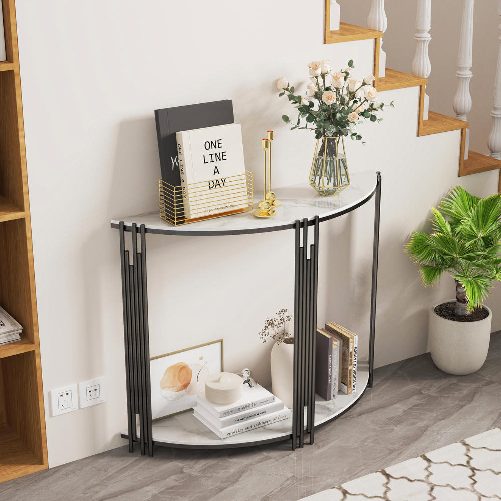 Half Moon Tiered Real Marble Entry Console Table Hallway Entryway Furniture - The Grand Bazaar of Australia