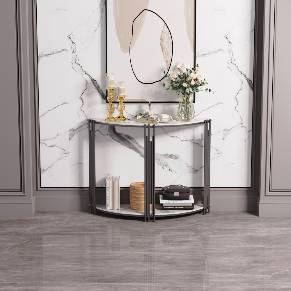 Half Moon Tiered Real Marble Entry Console Table Hallway Entryway Furniture - The Grand Bazaar of Australia