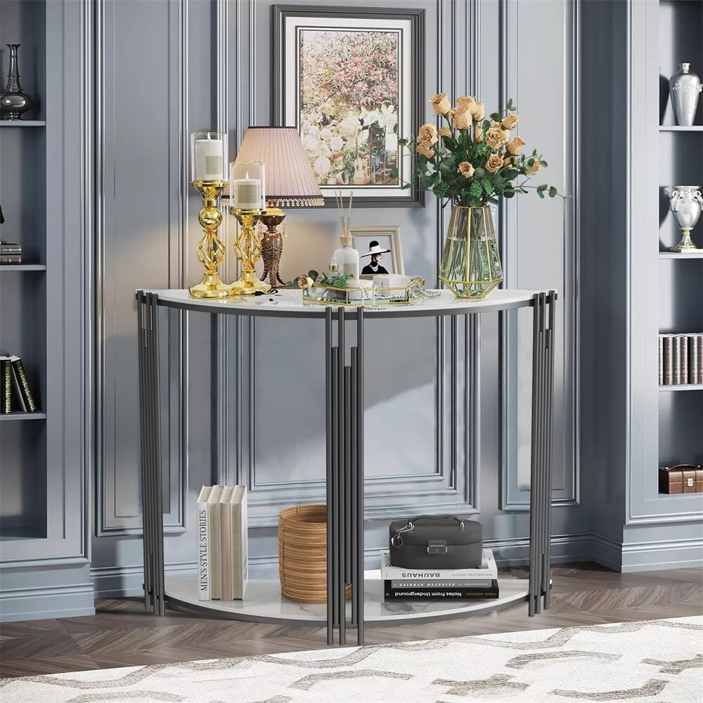 Half Moon Tiered Real Marble Entry Console Table Hallway Entryway Furniture - The Grand Bazaar of Australia