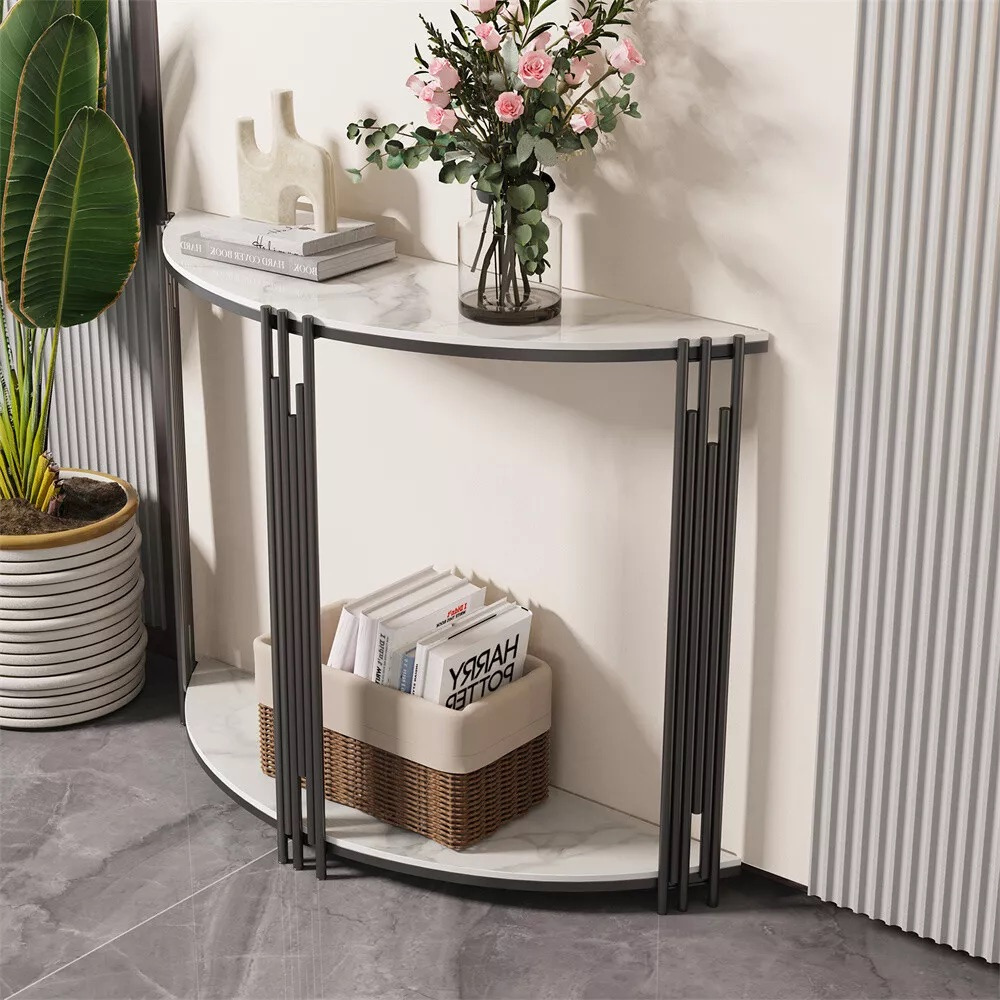Half Moon Tiered Real Marble Entry Console Table Hallway Entryway Furniture - The Grand Bazaar of Australia